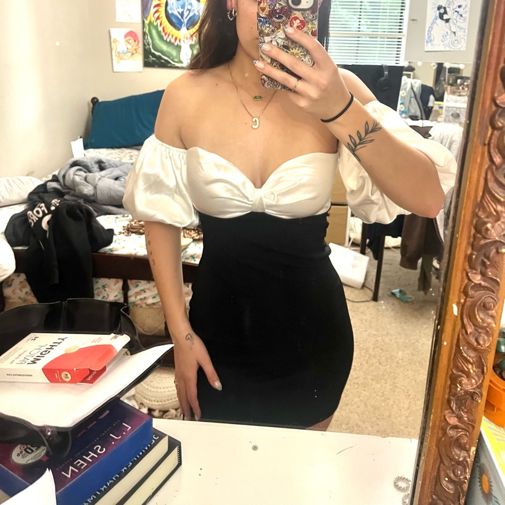 City Studio Strapless Dress in Black and White